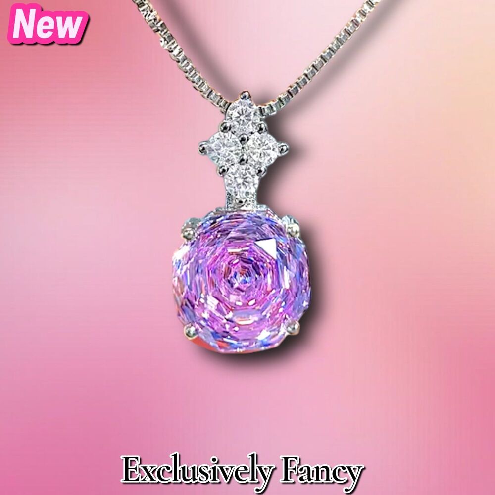 New Exclusively Fancy Rose-Cut Purple Cubic Zirconia Pendant Necklace – Silver T